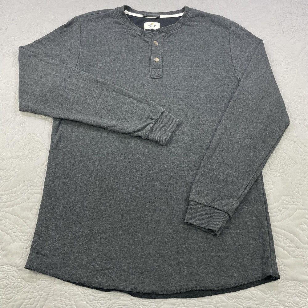 Marine Layer Shirt Mens M/L Heather Gray Henley Long Sleeve Soft Blend Casual