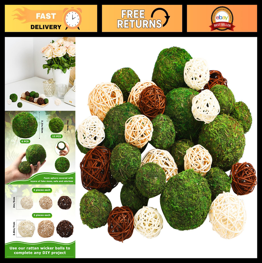 36 Pcs Moss Decorative Balls for Centerpiece, Rattan Wicker Orbs, Vase Filler De