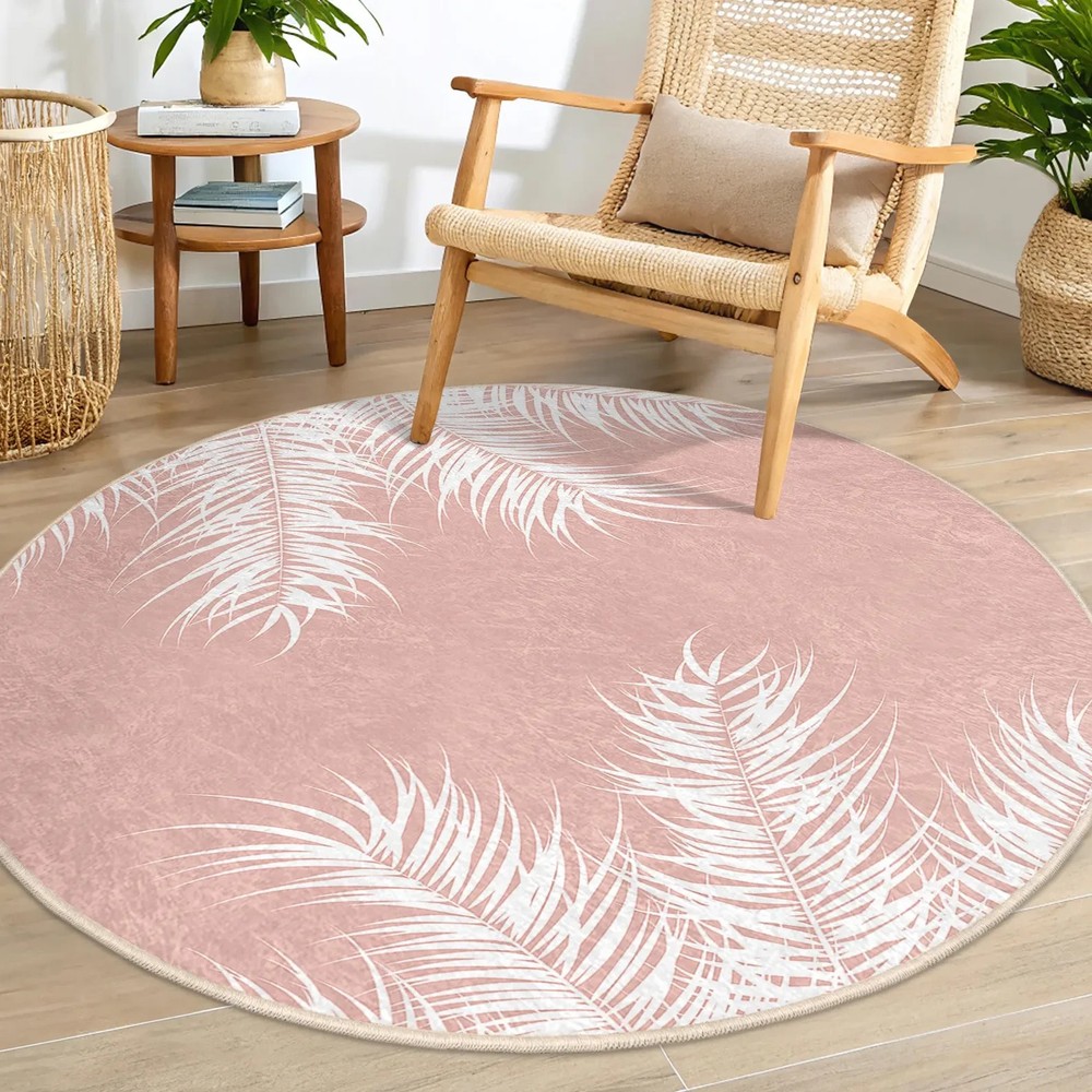 Round Rug - Tropical Leaf Pattern Circle Mat -Nature Accent Rug-Living Room Rou
