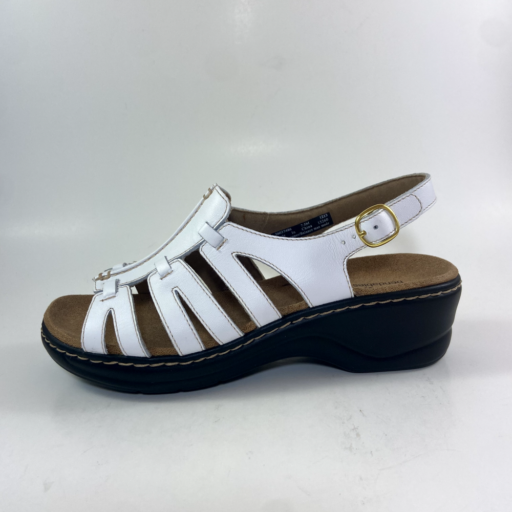 Clarks Lexi Marigold White Leather Wedge Sandals Size 7.5M Comfort NIB