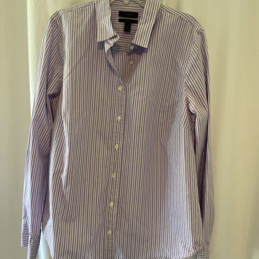 J Crew Women’s Size 12 Button Down Shirt Purple White And Black Stripe