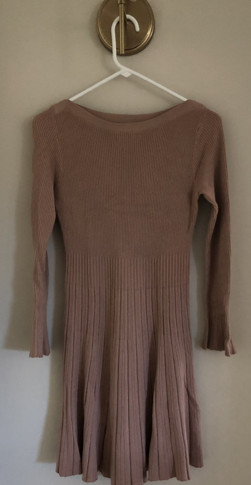 Simplee Women's Knit Long Sleeve Boat Neck Sweater Dress Small S 4-6 Dusty Pink