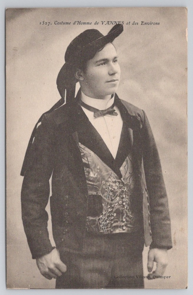 Vannes France Man in Traditional Breton Costume Postcard c1910