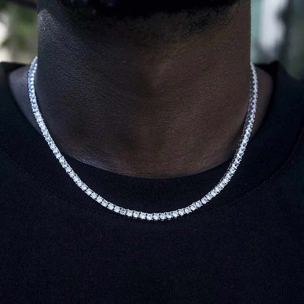 15Ct 925 Silver Men's Tennis Necklace with 20