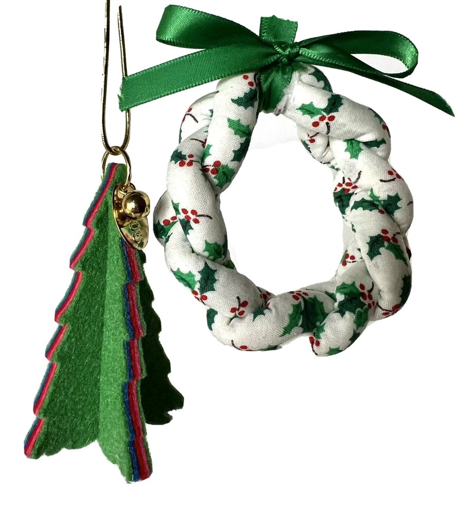 Braided Fabric Wreath Felt Christmas Tree Ornaments Lot Of 2 2006