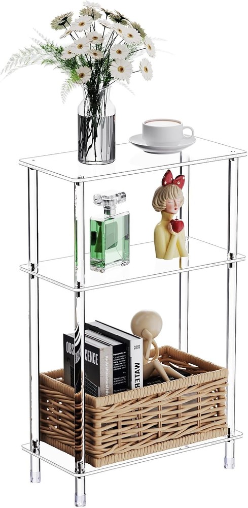 Clear Acrylic Narrow 3-Tier Side Table for Small Spaces 15.7 Inch 1 Pack
