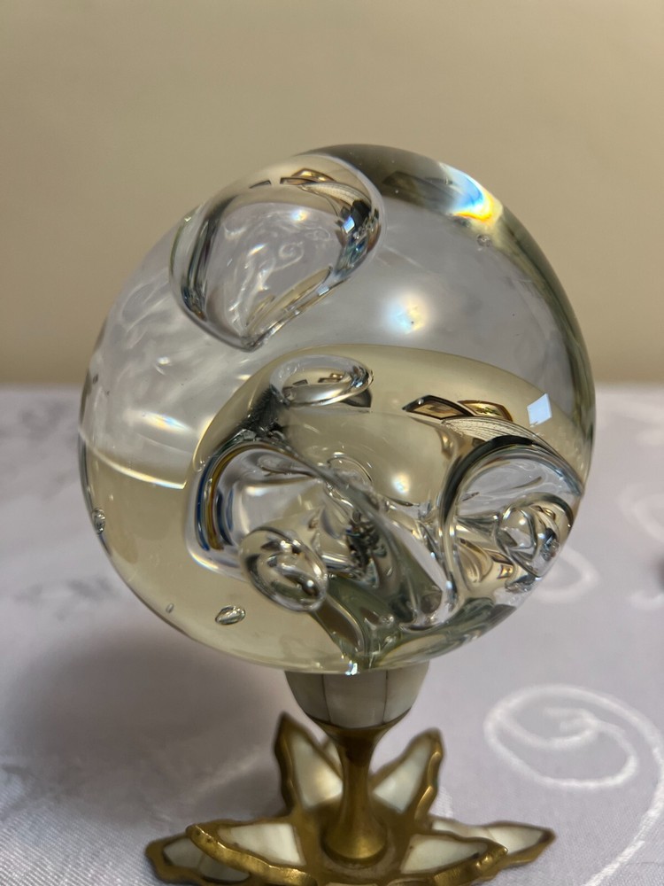 Clear Art Glass Paperweight with Abstract Bubbles-image