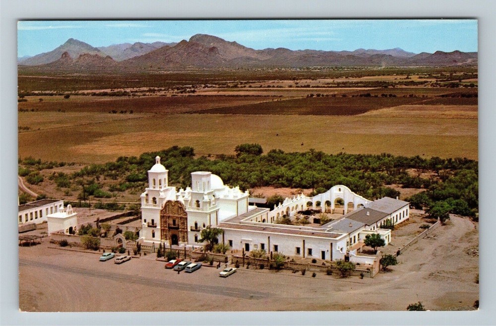 Tucson AZ-Arizona, Scenic San Xavier Bac Mission, Classic Cars Vintage Postcard