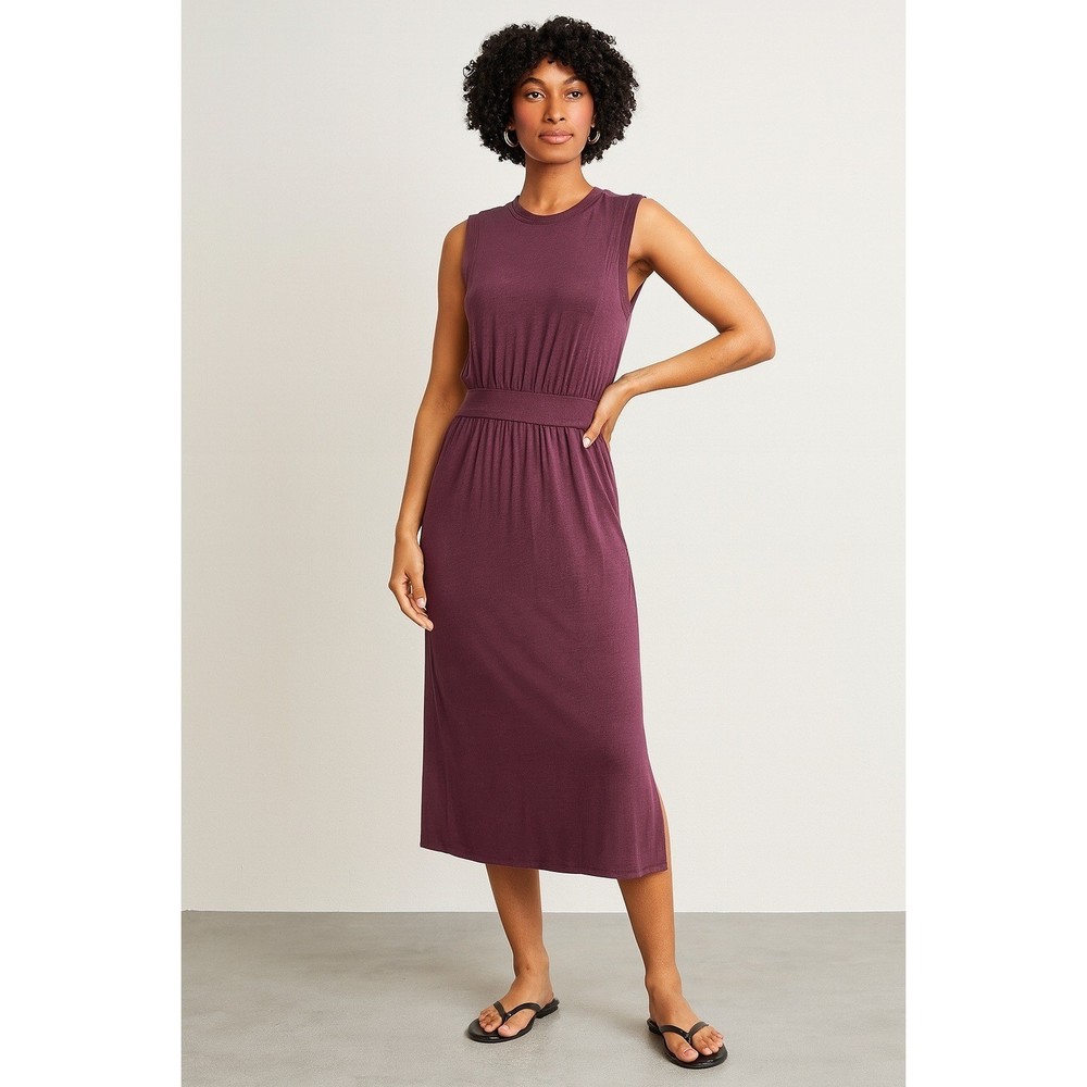 Athleta Sleeveless Midi Dress Plum Elastic Waist Side Slit XS