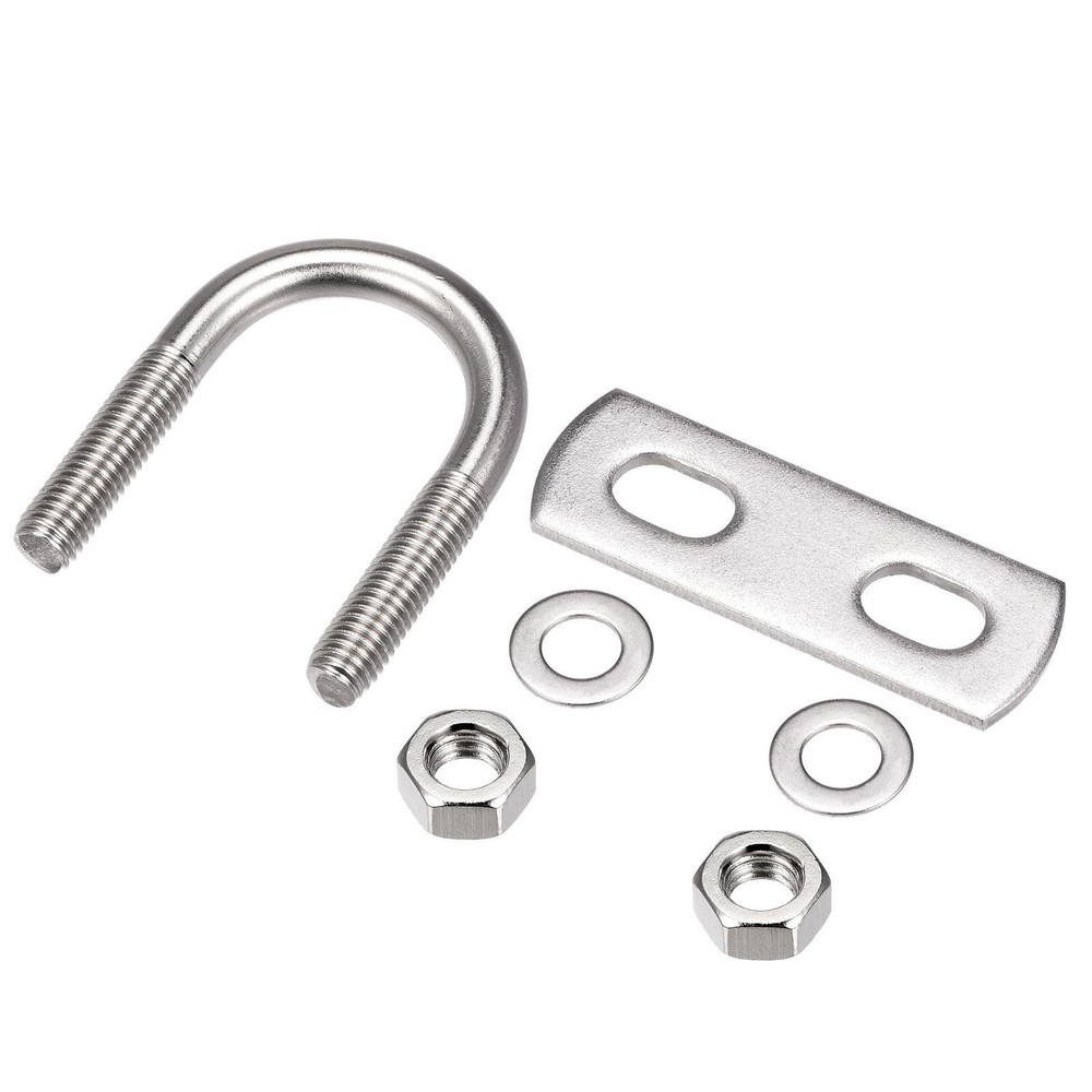 2 Sets M8x29x54mm Round 304 Stainless Steel U Bolts with Nut Plates and Washers for Pipe