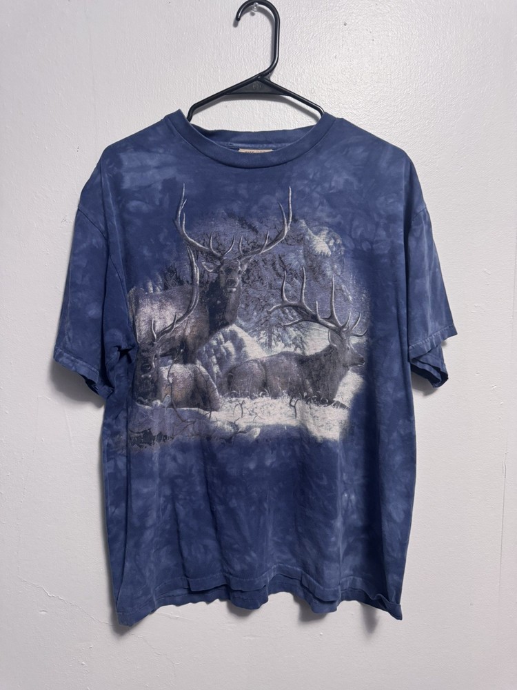 The Mountain Elk/Deer  T Shirt Mens L Blue Tie Dye Nature Graphic Tee USA