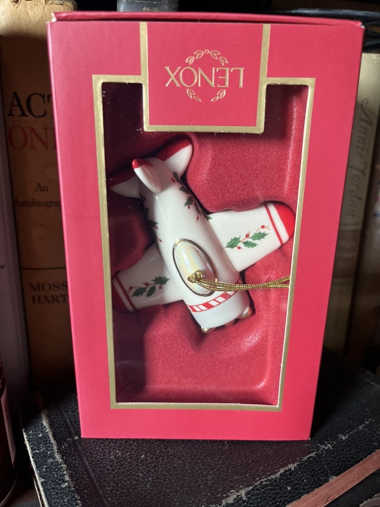 LENOX 2023 HOLIDAY GOLD ACCENT  AIRPLANE PORCELAIN CHRISTMAS ORNAMENT NEW IN BOX-image