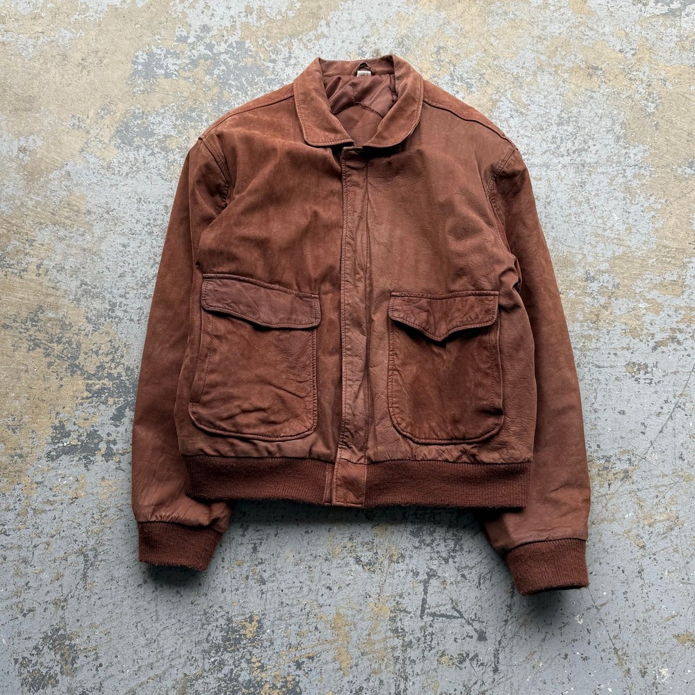 Vintage Brown Leather Bomber Jacket Sz M