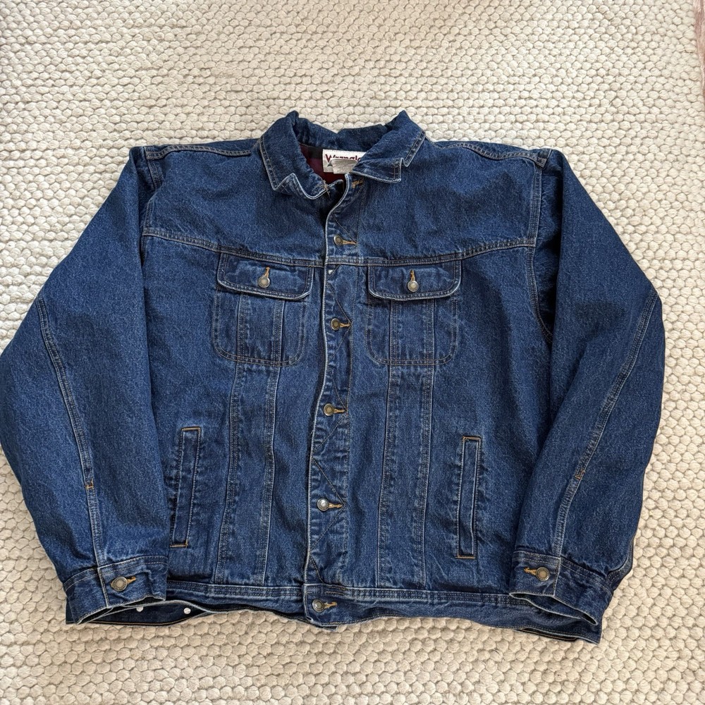 Vintage Wrangler Rugged Wear Flannel Lined Denim Jean Trucker Jacket Size 3XL