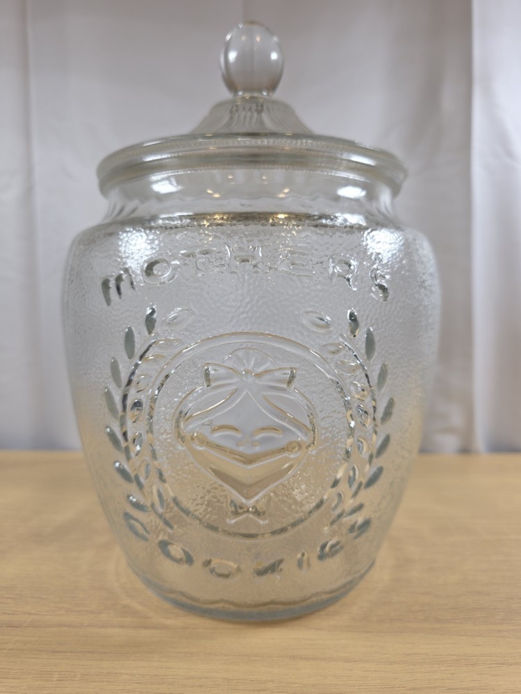 VTG Anchor Hocking Pressed Glass Mothers Cookies Lidded Cookie Jar  1980s