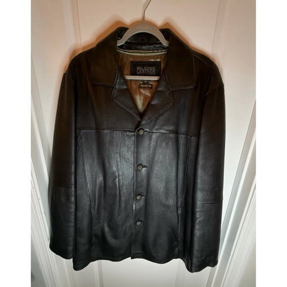 Vintage Wilson Leather Pelle Studio Black Genuine Leather Button Jacket Mens XL