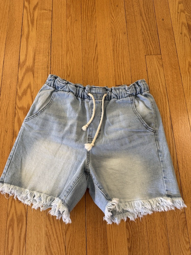 Celebrity Pink Women's Cut Off Denim Shorts Light Blue S Drawstring Fringe