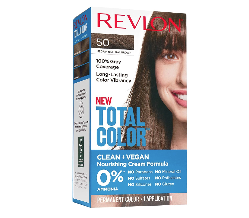 REVLON Permanent Total Color # 50 • MEDIUM NATURAL BROWN • Vegan Gray Coverage