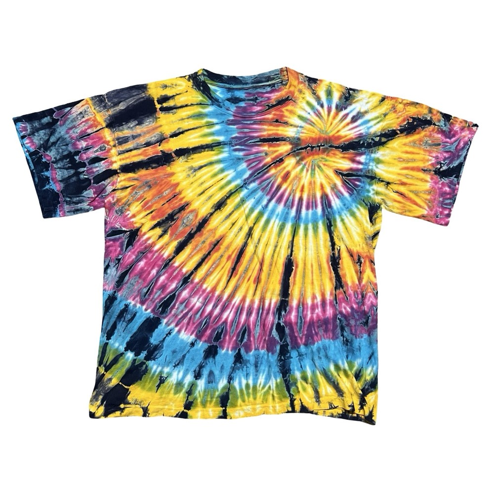 Vintage Tie Dye Shirt Mens XL Multicolor Spiral Rainbow Graphic Festival Hippie