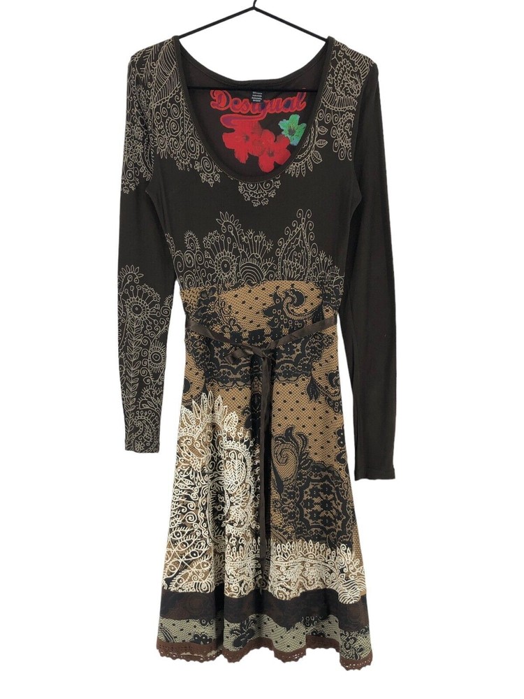 DESIGUAL V-Neck Long Sleeve Floral Dress Women Size S