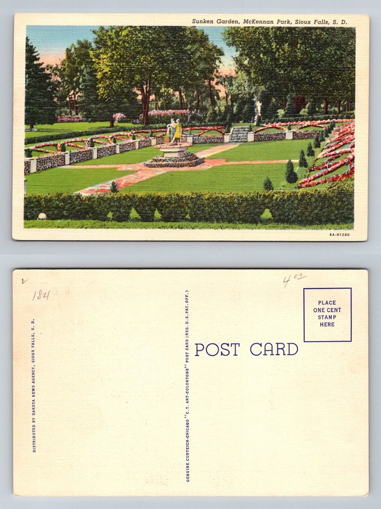 Sioux Falls, SD-South Dakota Sunken Garden McKennan Park Flower Vintage Postcard