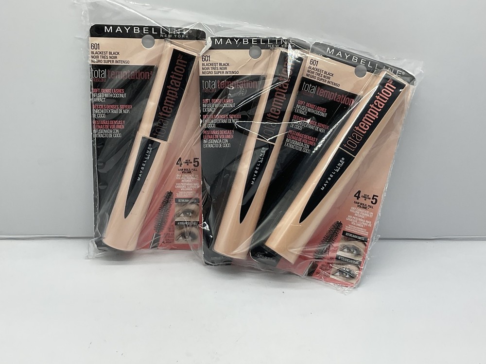 3 Pack Maybelline Total Temptation Washable Mascara Blackest Black 601