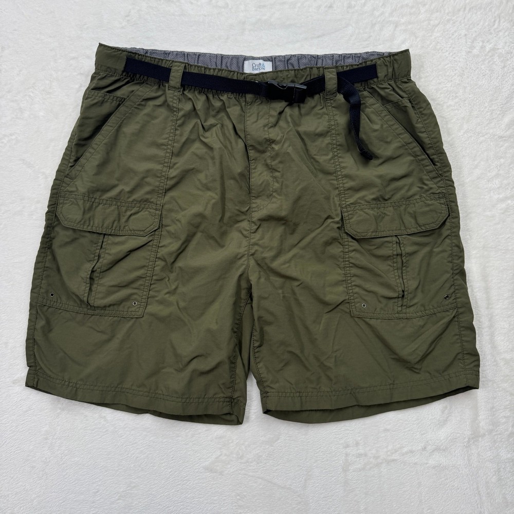 Croft & Barrow Cargo Shorts Mens XXL Olive Green Hiking Integrated Belt Nylon