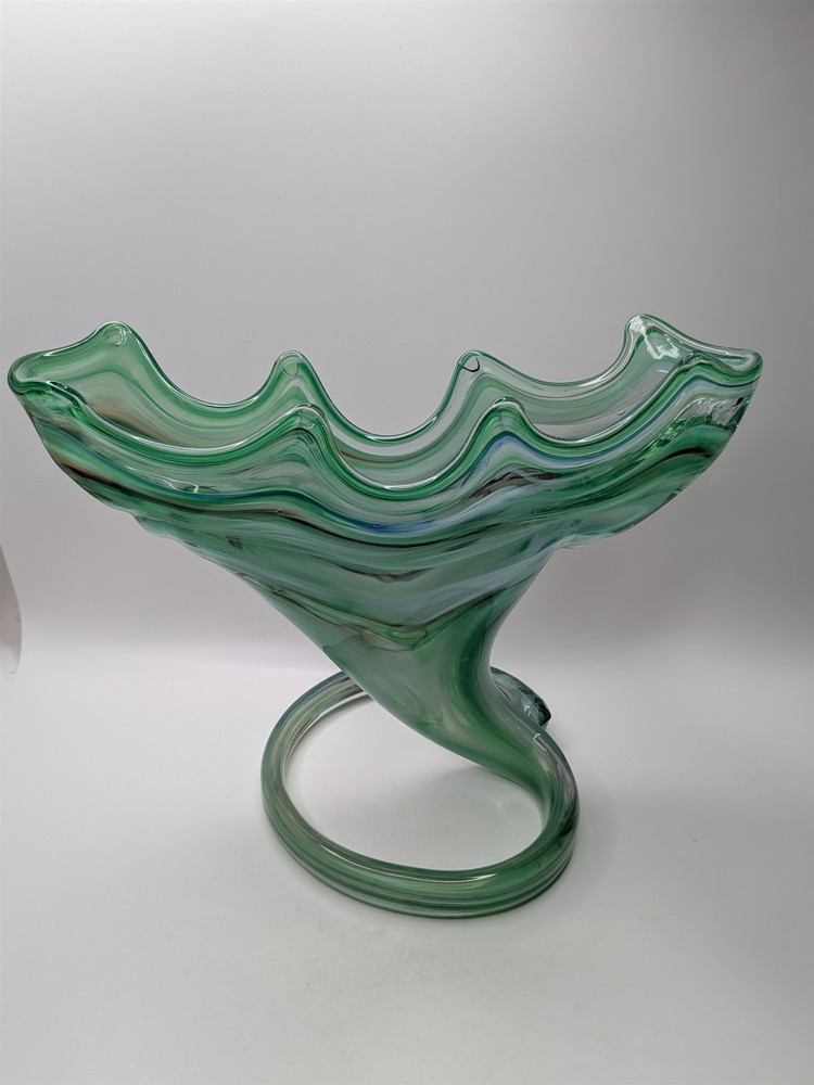 Vintage Murano Style Art Glass MCM Vase Swirl Hand Blown 12