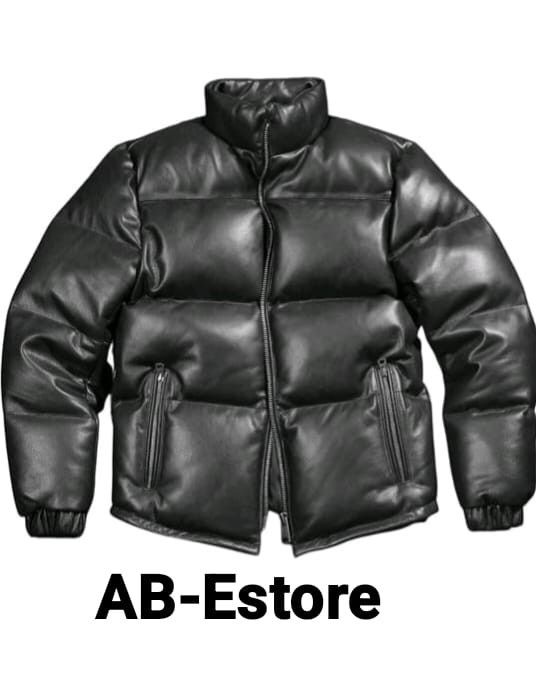 Down Puffer Men’s Black Genuine Lambskin Leather Quilted Bomber Style Jacket
