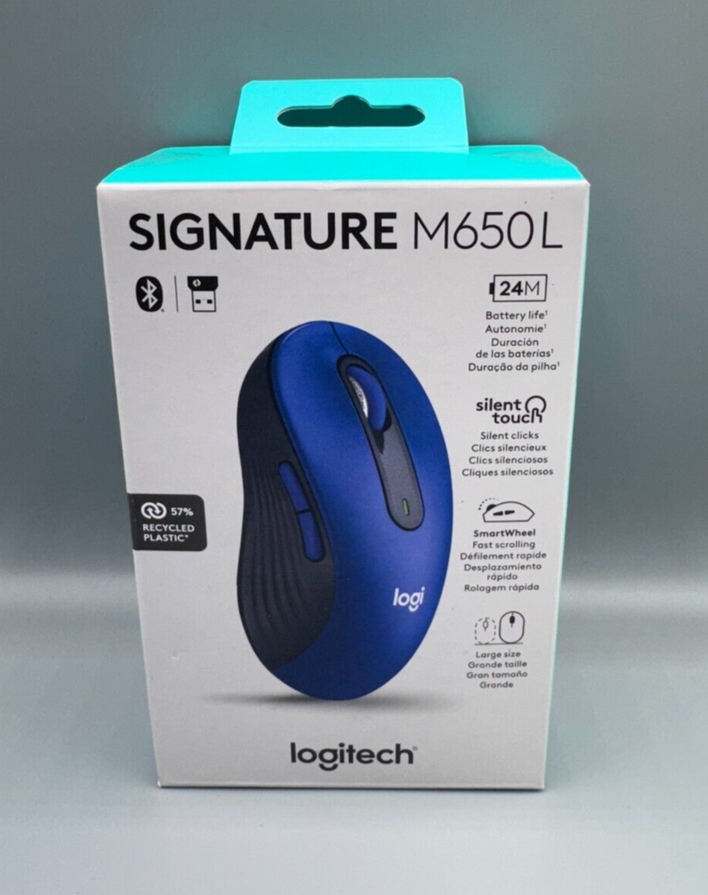 Logitech M650 Large Wireless Silent Click Mouse - Blue - New Sealed