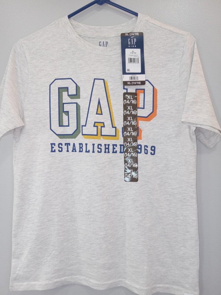 Gap Kids Boys XL (14/16) Graphic Logo Short Sleeve Crew Neck T-Shirt Oatmeal
