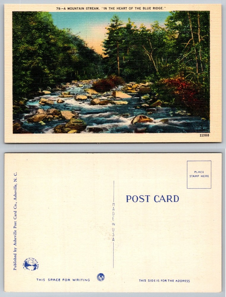 Blue Ridge Mountains Stream Postcard Asheville NC Vintage Scenic View