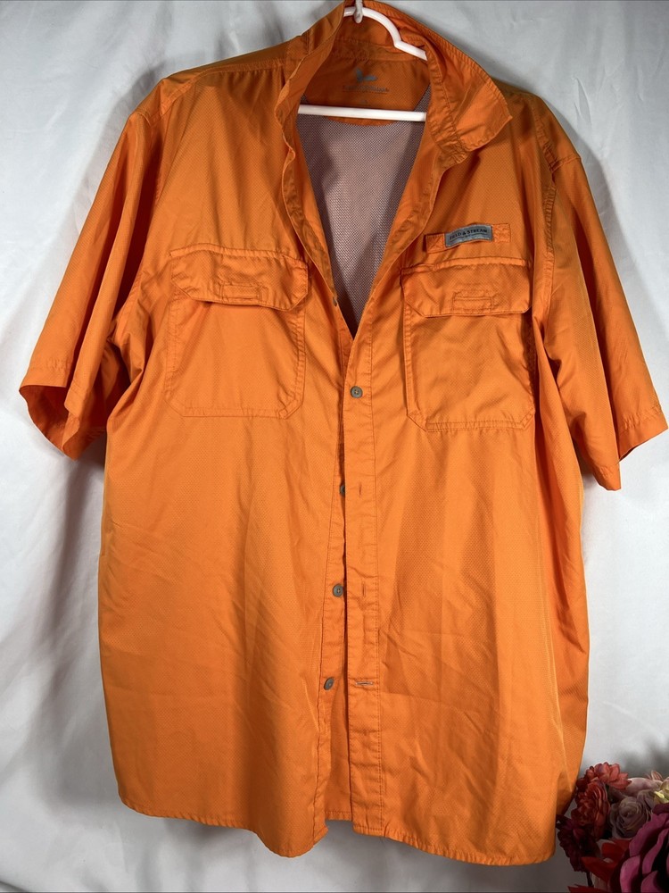 Field & Stream Men's XL Orange Short Sleeve Button-Up Vented Fishing Shirt