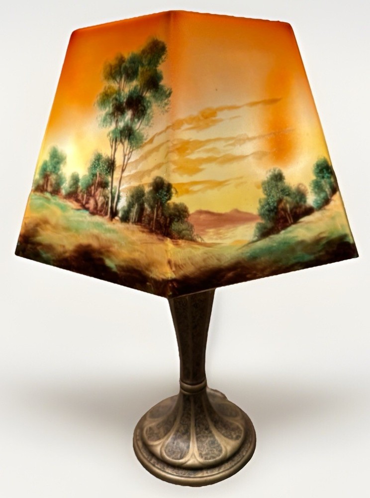 Jefferson Arts & Crafts Table Lamp with Hexagonal Reverse Painted Shade