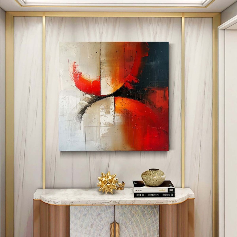 Red Abstract Oil Painting Thick Textured Hand Painted On Canvas Wall Art 31in