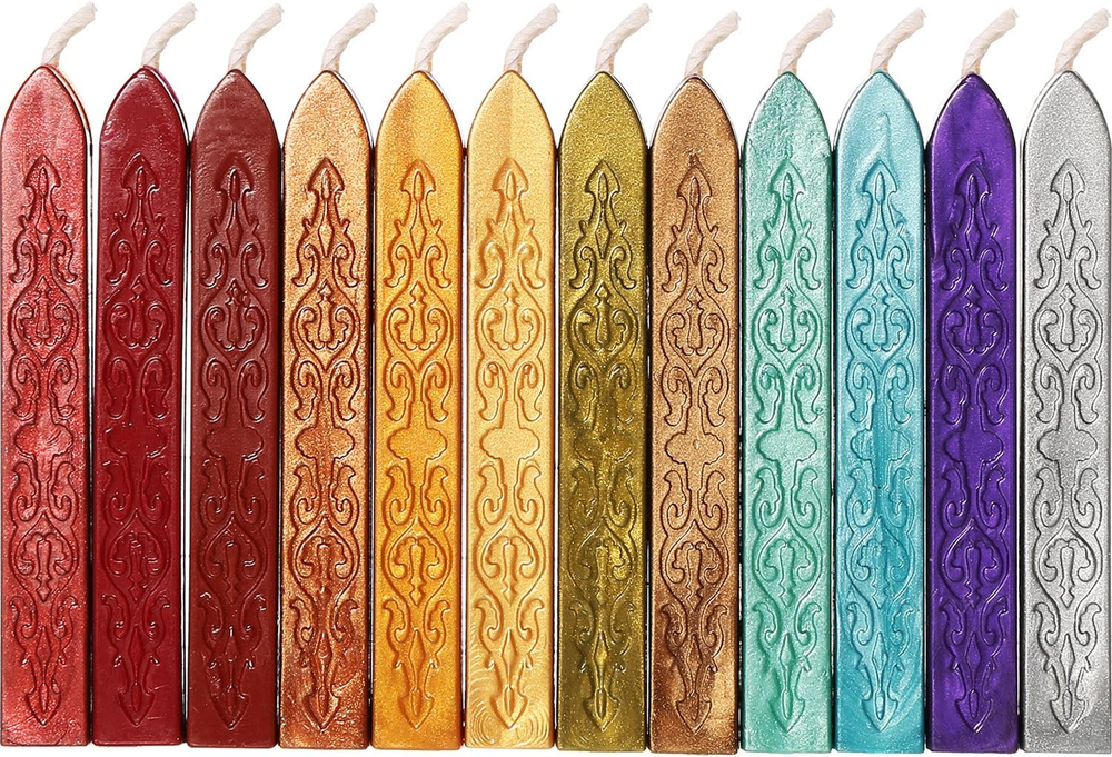 Bememo 12-Piece Antique Wax Sealing Sticks with Wicks for Fire Manuscript Seals  