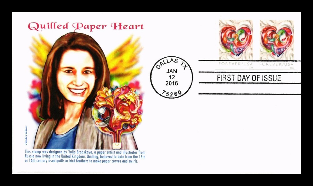 Dr Jim Stamps Us Cover Love Quilled Paper Heart Imperforate Fdc Panda Cachet