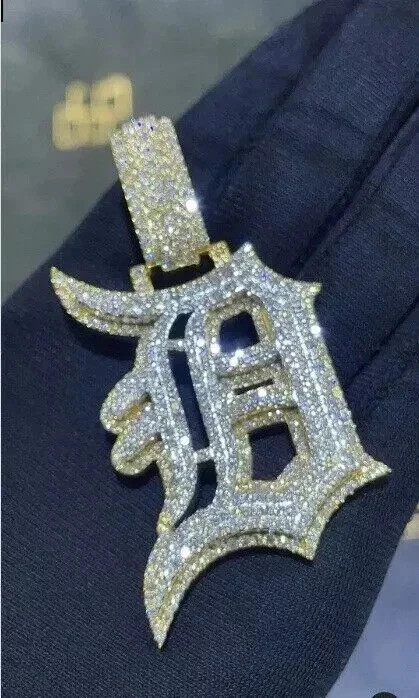 2Ct Real Moissanite Men's Initial D Letter Layered Old English Pendant Silver