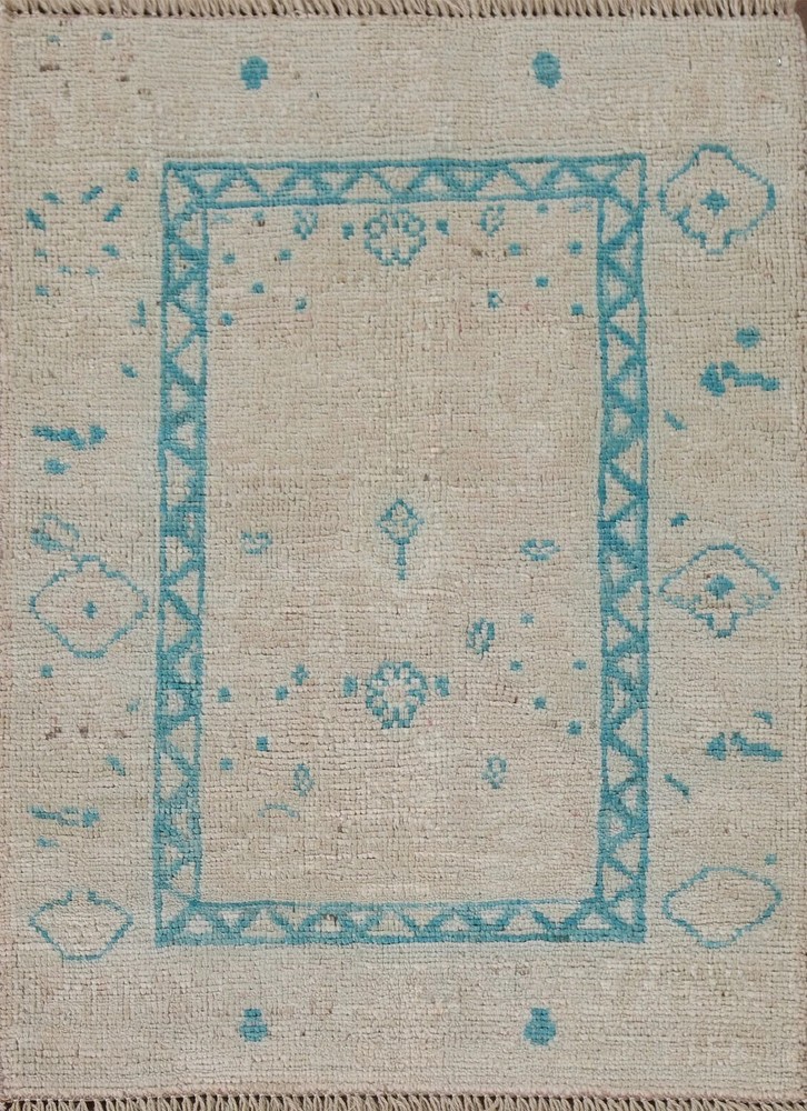 Hand Knotted Oushak Rug Wool Area Rug Cream Sky Blue Traditional Turkish Rug