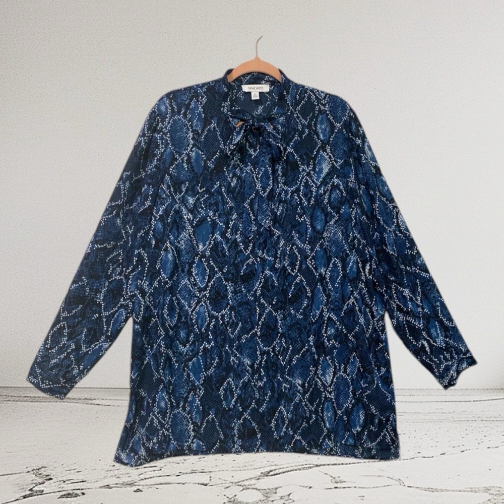 Nine West Snakeskin Print Tie Neck Top Women’s Size XL Art To Wear $59