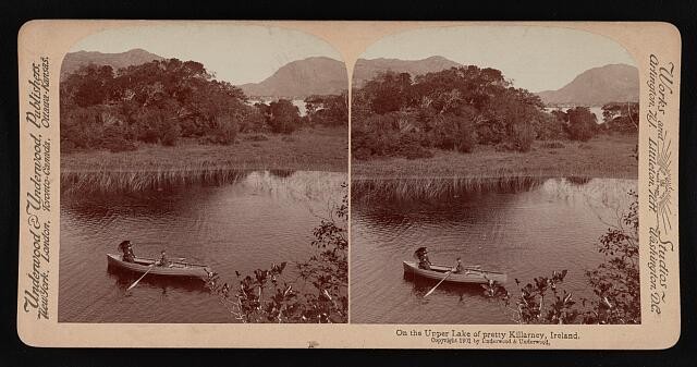 Photo:Killarney Ireland 1901 Upper Lake Boat Scenic Landscape Stereograph