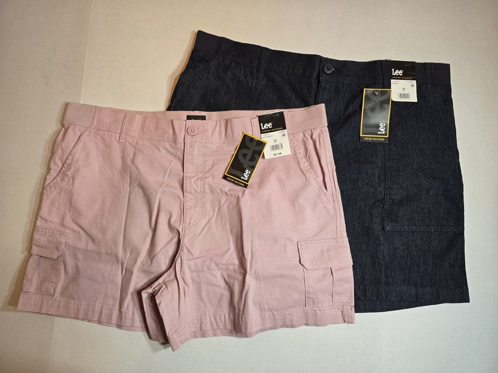 New! Set Of 2! Lee Womens Plus Size 20 Shorts, Dark Blue and Pink/Mauve, NWT