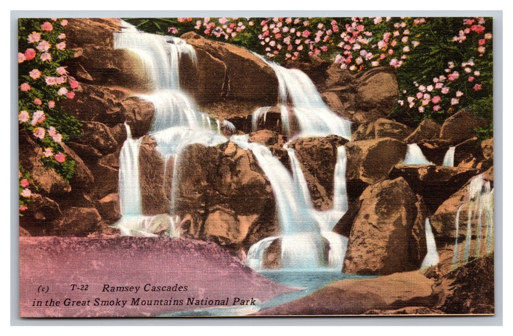 Great Smoky Mountains National Park Ramsey Cascades T-22 Linen Postcard