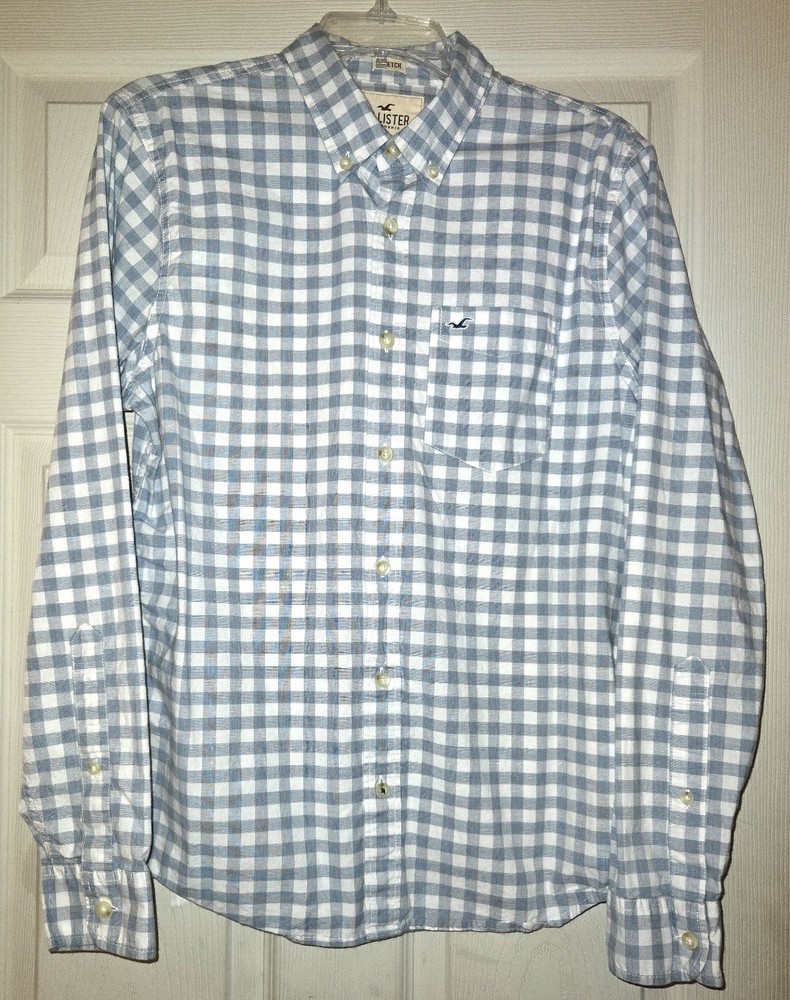 Hollister Men's Blue & White Gingham Dress Shirt Size M