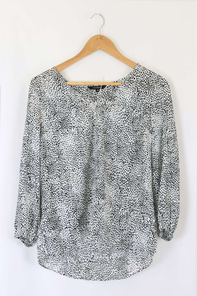 Portmans Animal Print Blouse Black And White 8 by Reluv Clothing