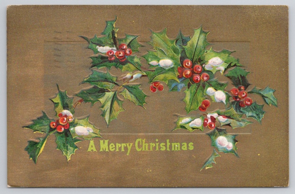 Vintage Christmas Holly Berries Embossed Postcard Montclair NJ 1909 Posted