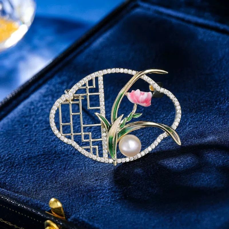 Classical Chinese Style Orchid Window Frame Brooch Vintage Lapel Pin Exquisite