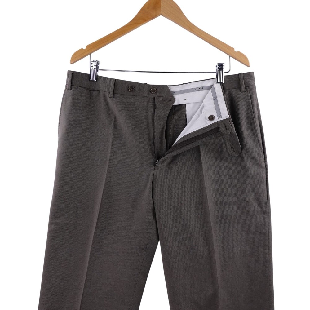 Canali Mens Flat Front Wool Dress Pants Trousers Khaki Tan Size 36x30 Italy