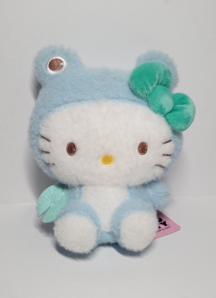 NEW Sanrio Hello Kitty Small 6.5” Plush Blue Frog Costume Kigurumi Round 1 Toy