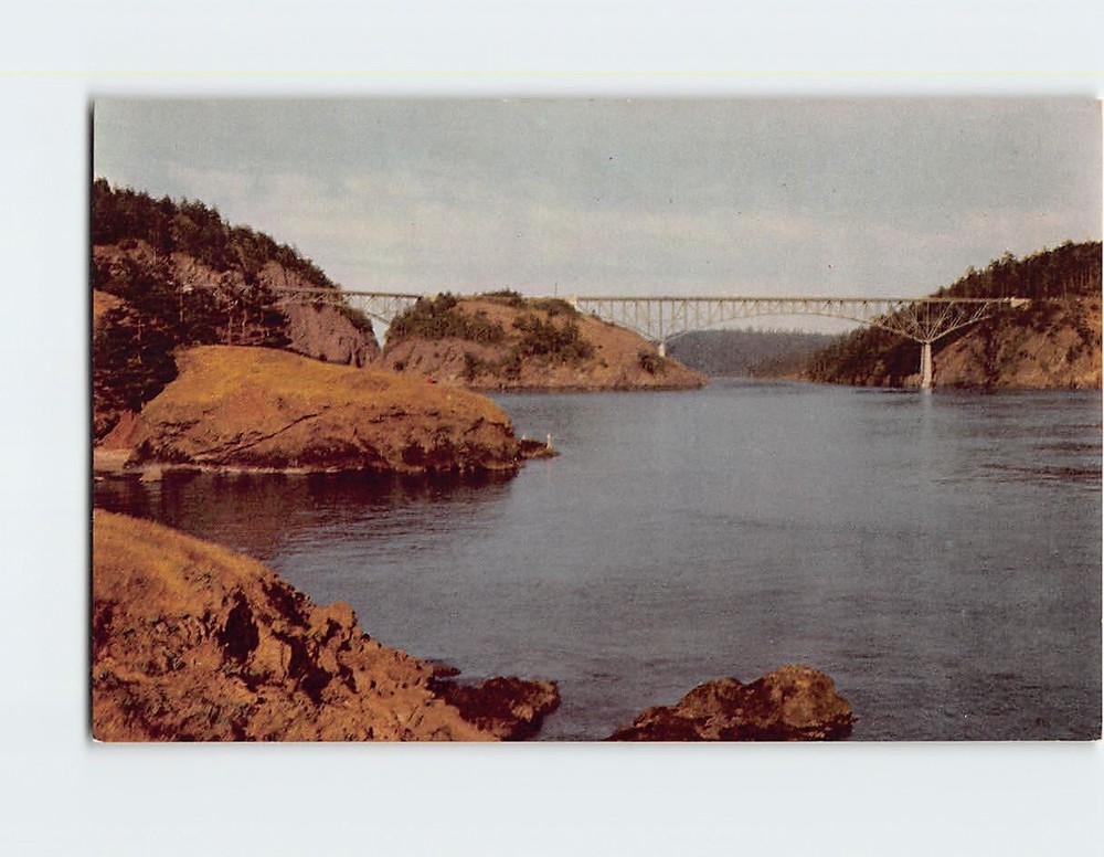 Postcard Deception Pass Bridge Connecting Fidalgo & Whidby Island Washington USA